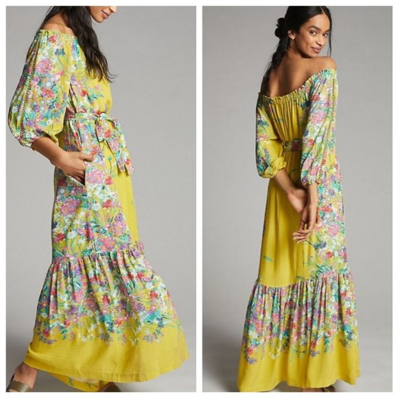Anthropologie Dresses & Skirts - Anthropologie "Eliora" Off Shoulder Maxi Dress Yellow Floral XS